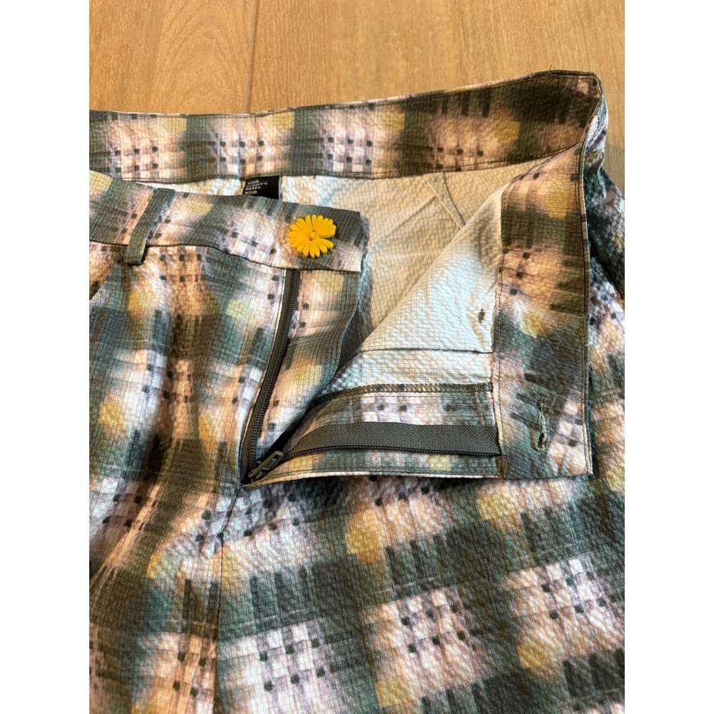 Cider Plaid Flare Pants Women Size M Green Yellow Daisy Button Retro 70s Style - Picture 9 of 14
